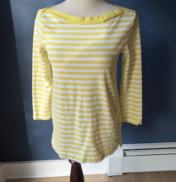 Kate Spade Women's Devon 3/4 Sleeve bow tie Striped Top Yellow White cotton Sz S - Picture 2 of 9